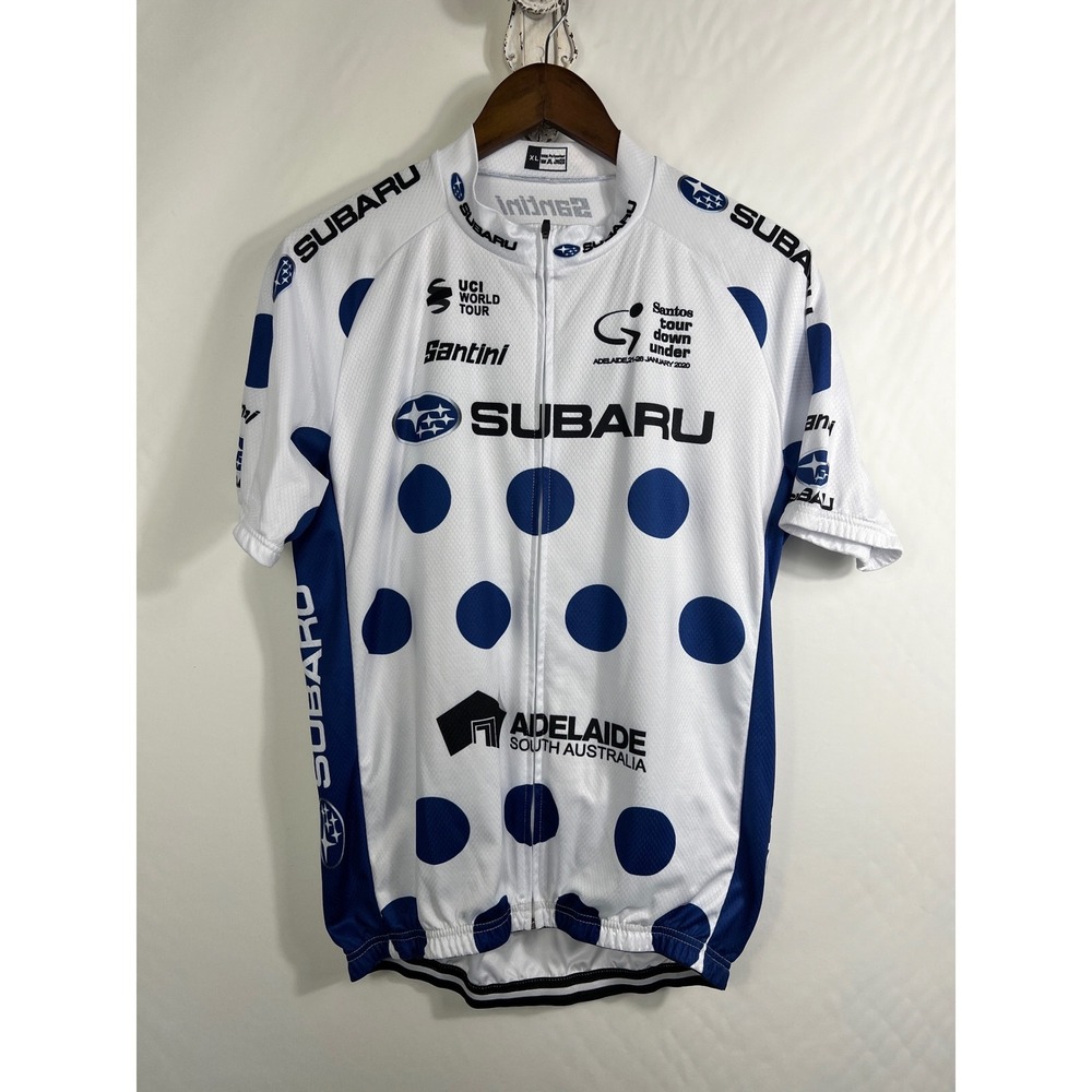 Santini Santos Tour Down Under 2020 Subaru Cycling Jersey Mens XL White Blue Dot